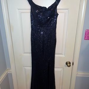 Long navy sequin formal dress